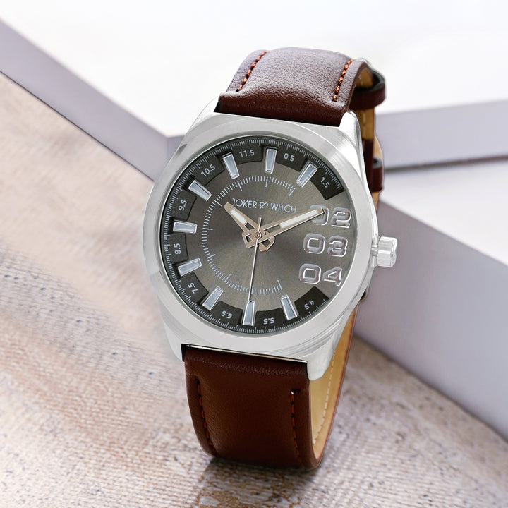 Kodiak Grey Large Dial Brown PU Strap Men's Watch