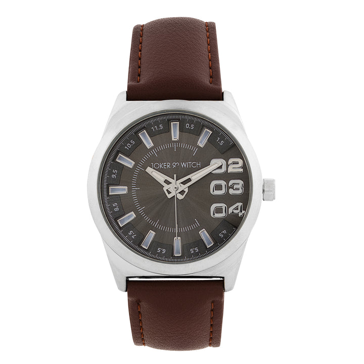 Kodiak Grey Large Dial Brown PU Strap Men's Watch