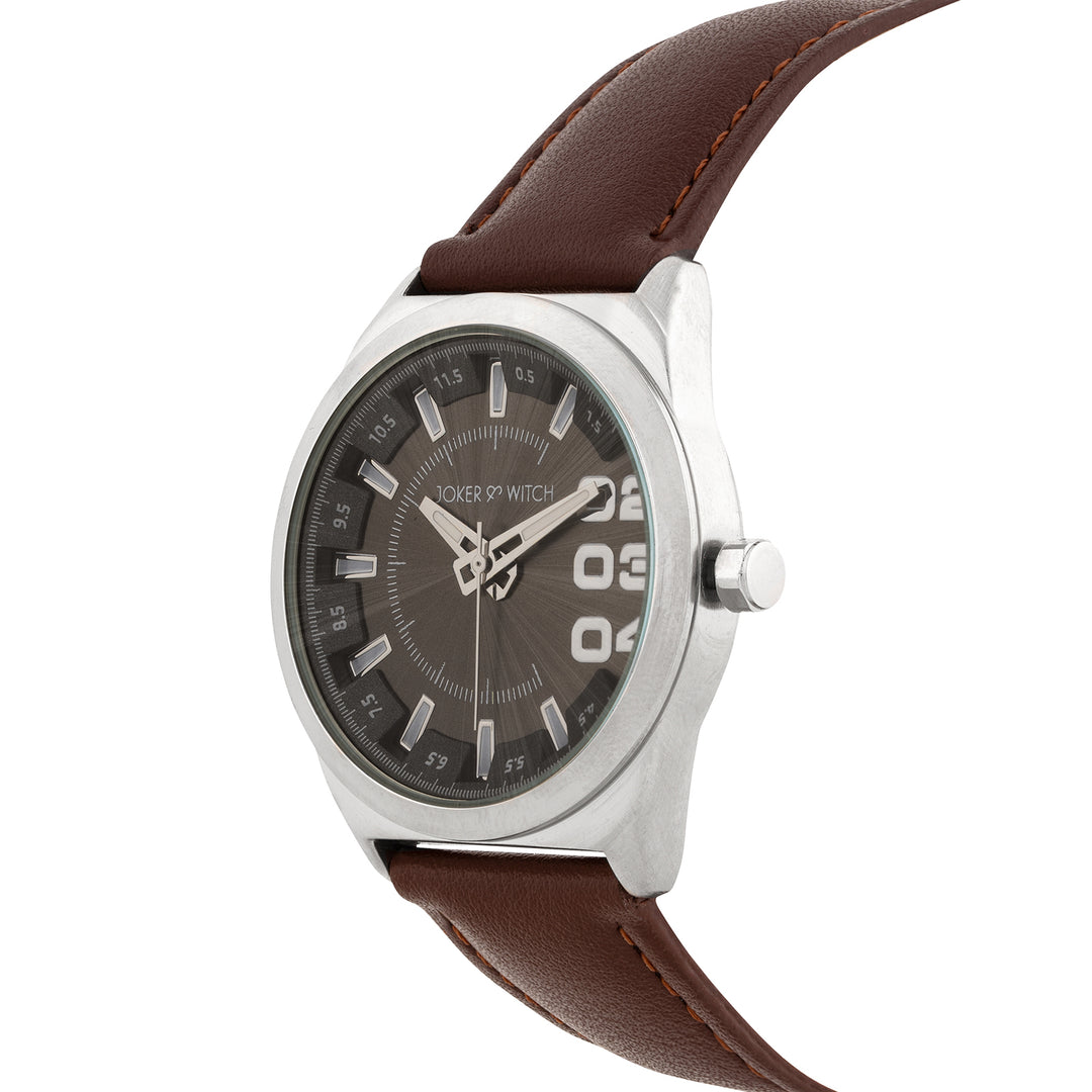 Kodiak Grey Large Dial Brown PU Strap Men's Watch
