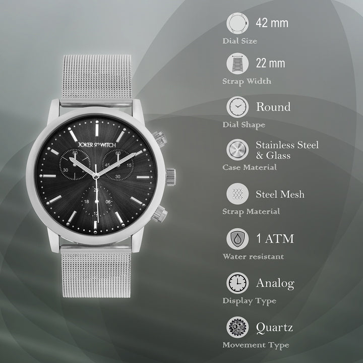 Granite Grey Large Dial Silver Mesh Strap Men's Watch