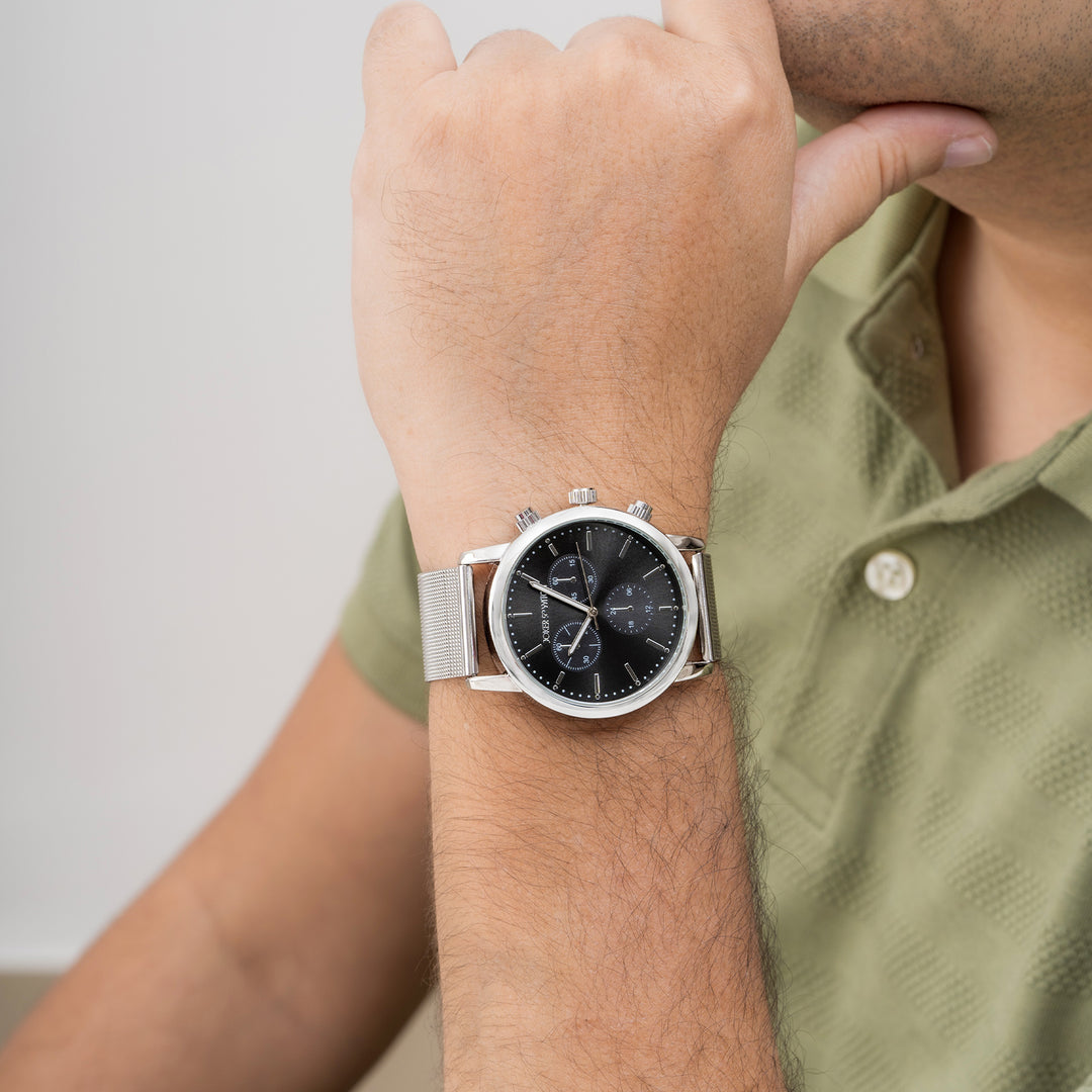 Granite Grey Large Dial Silver Mesh Strap Men's Watch