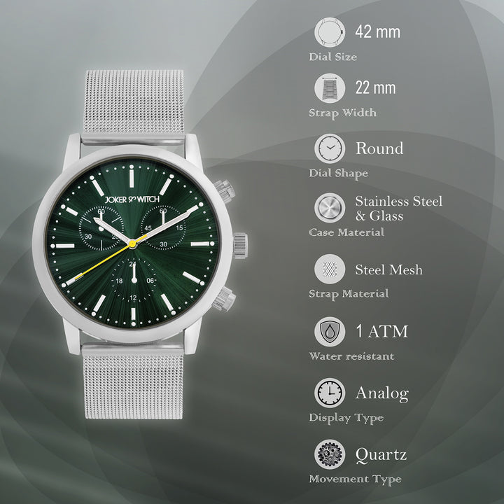 Granite Green Large Dial Silver Mesh Strap Men's Watch