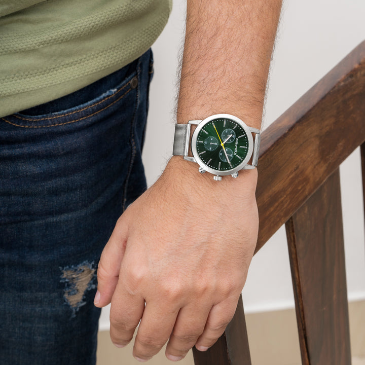 Granite Green Large Dial Silver Mesh Strap Men's Watch