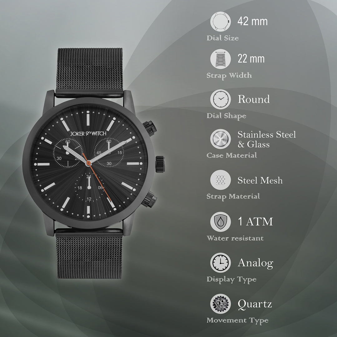 Granite Black Large Dial Mesh Strap Men's Watch