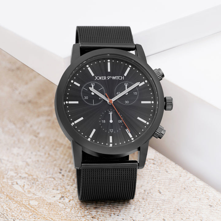 Granite Black Large Dial Mesh Strap Men's Watch