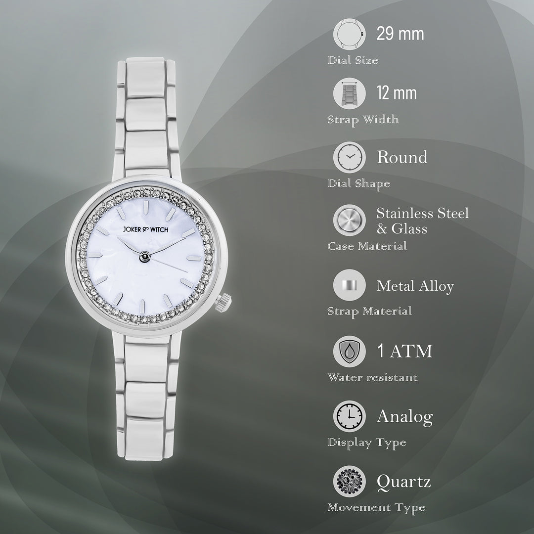 Chantal White Small Rhinestone Dial Silver Linked Chain Strap Women's Watch