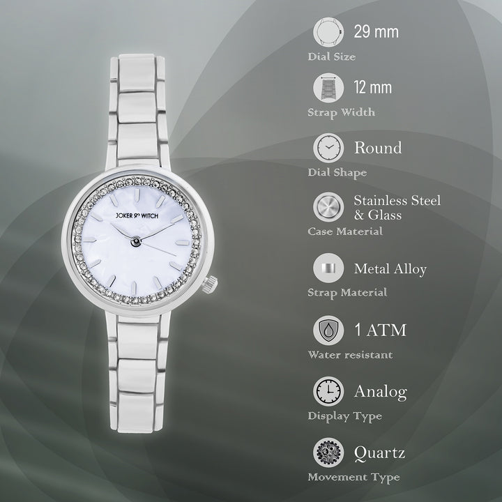 Chantal White Small Rhinestone Dial Silver Linked Chain Strap Women's Watch