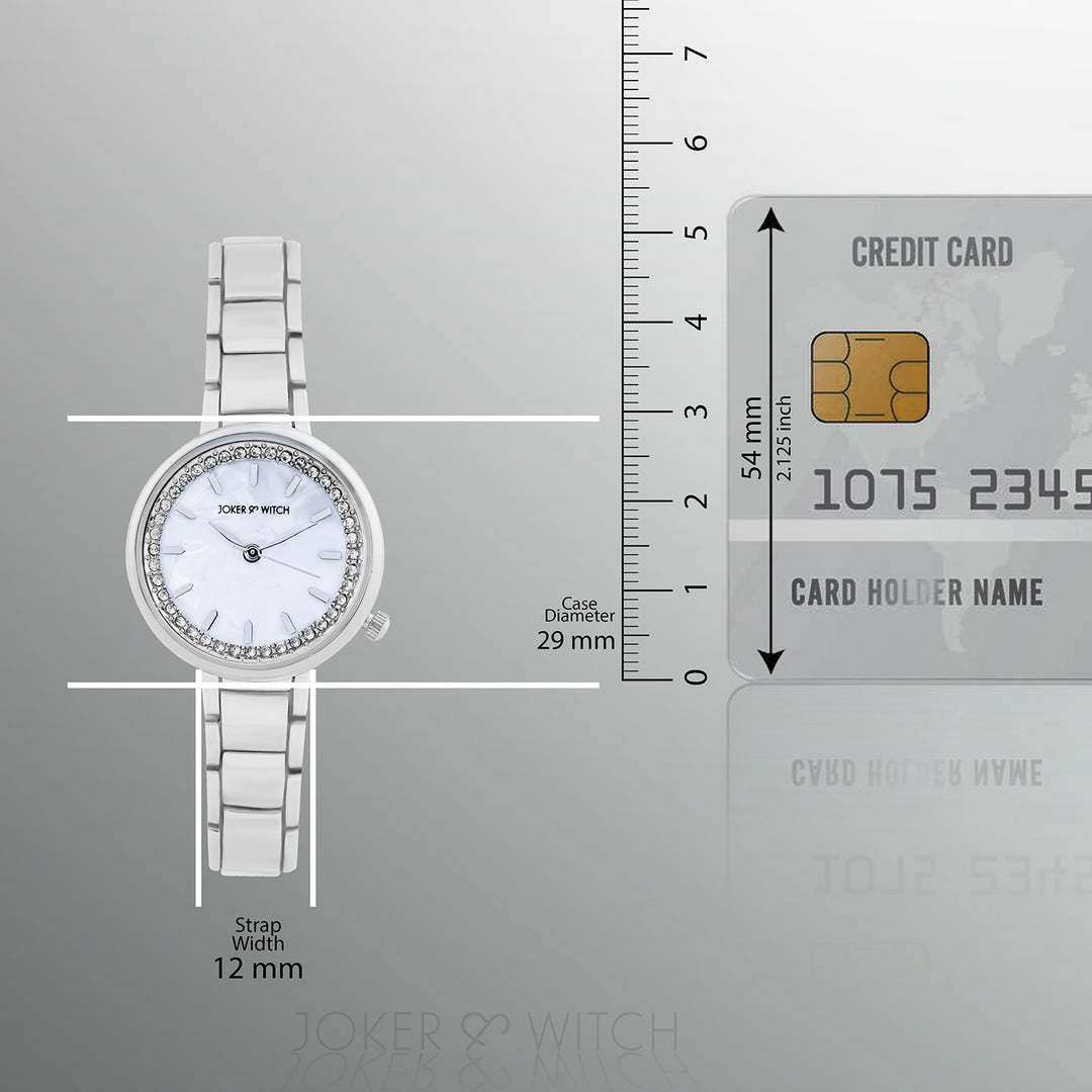 Chantal White Small Rhinestone Dial Silver Linked Chain Strap Women's Watch