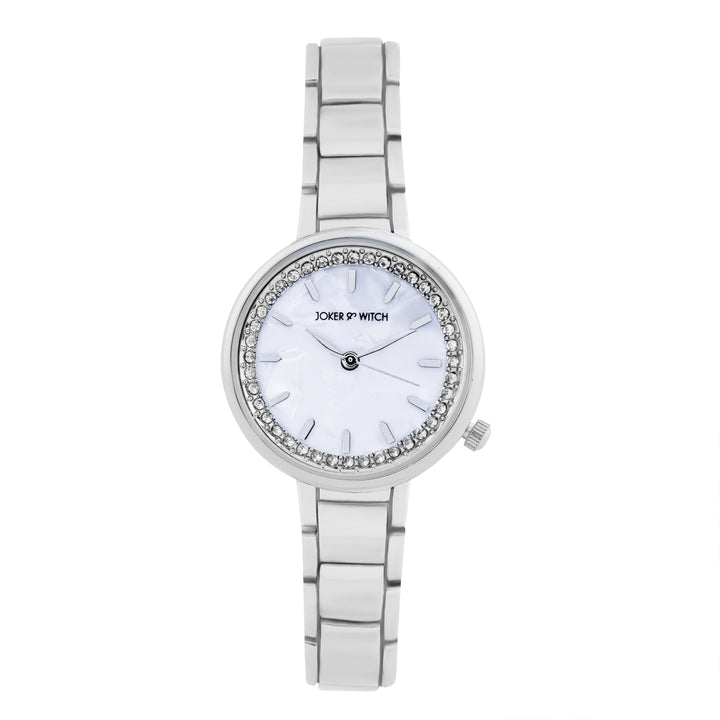 Chantal White Small Rhinestone Dial Silver Linked Chain Strap Women's Watch