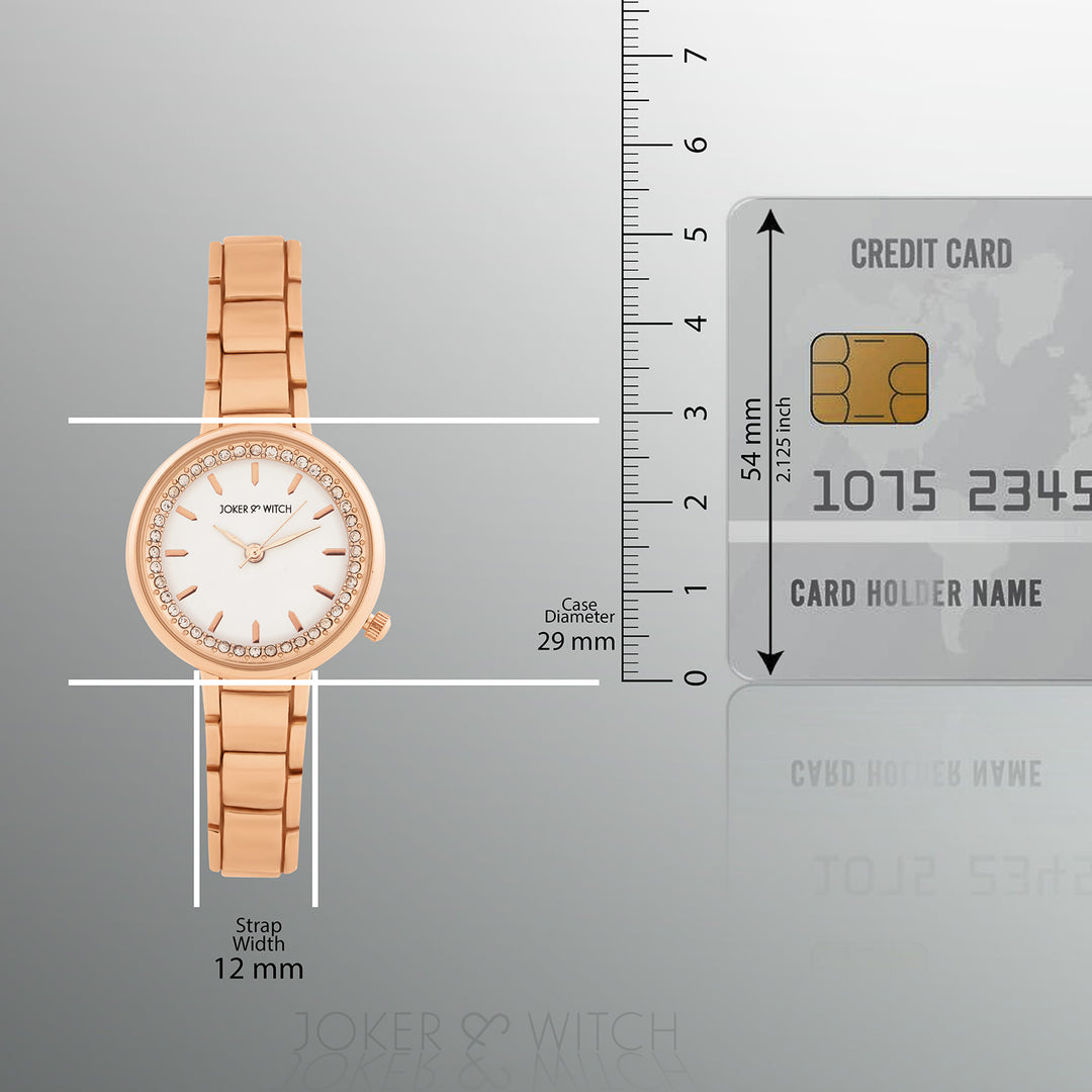 Chantal White Small Rhinestone Dial Rose Gold Linked Chain Strap Women's Watch