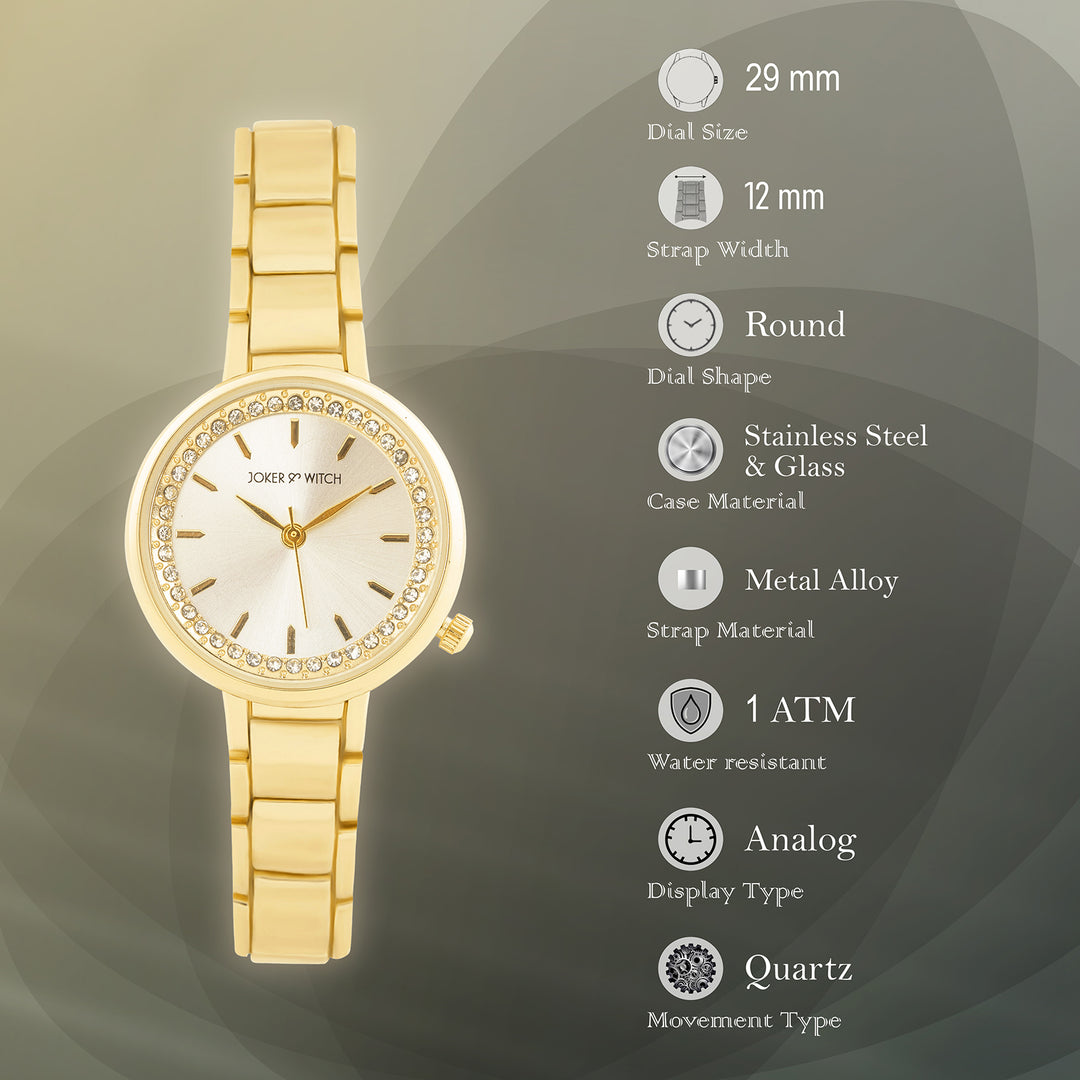 Chantal White Small Rhinestone Dial Gold Linked Chain Strap Women's Watch