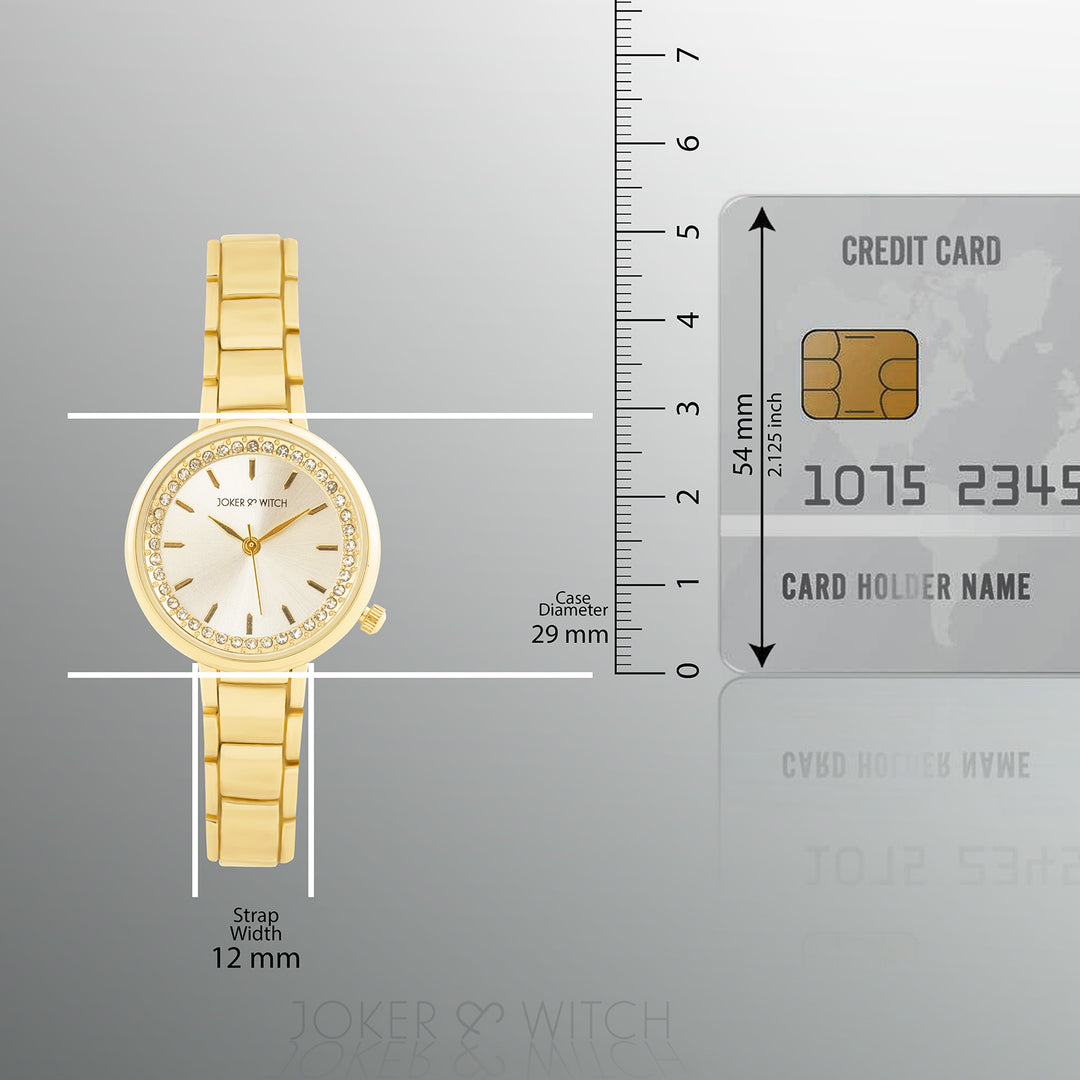 Chantal White Small Rhinestone Dial Gold Linked Chain Strap Women's Watch