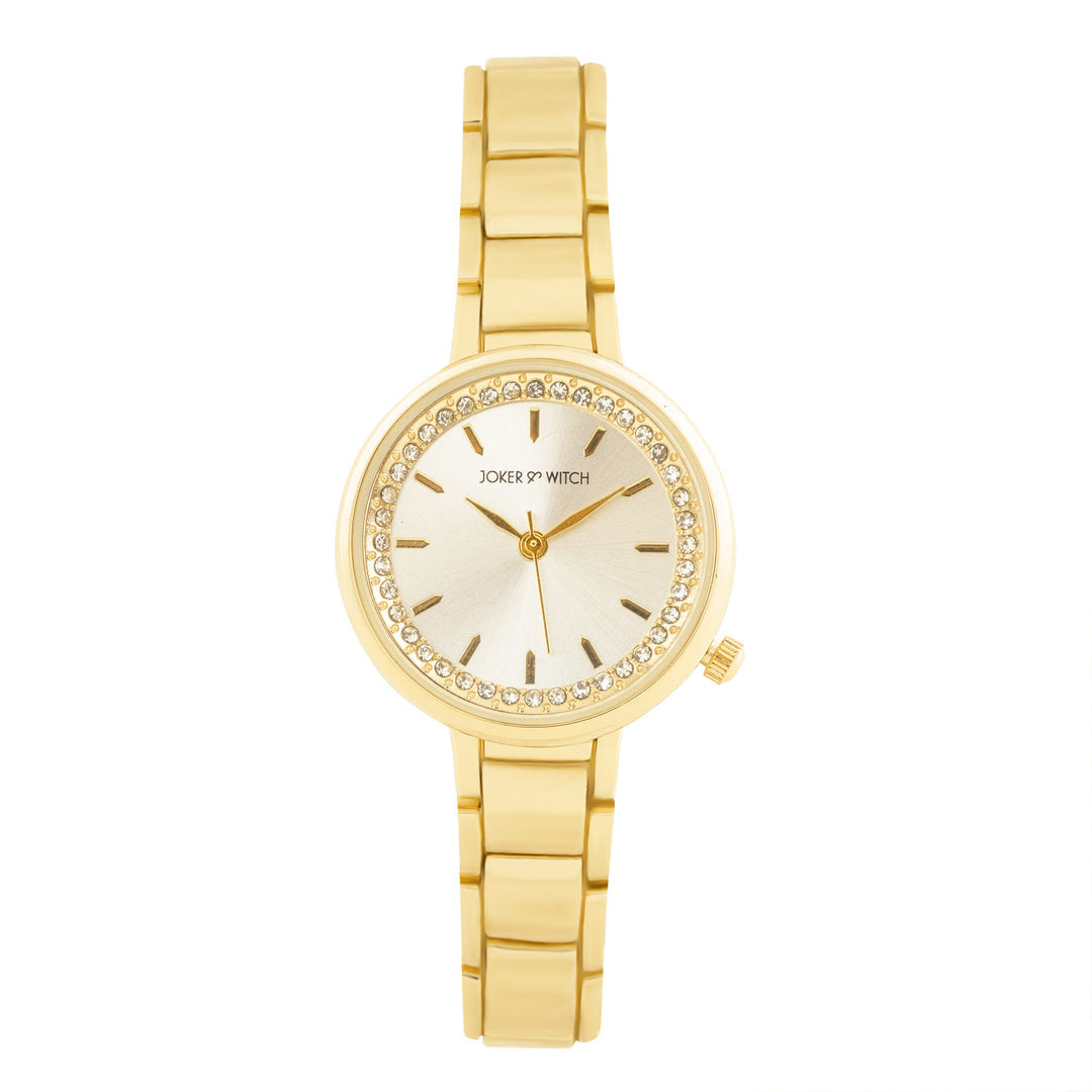 Chantal White Small Rhinestone Dial Gold Linked Chain Strap Women's Watch