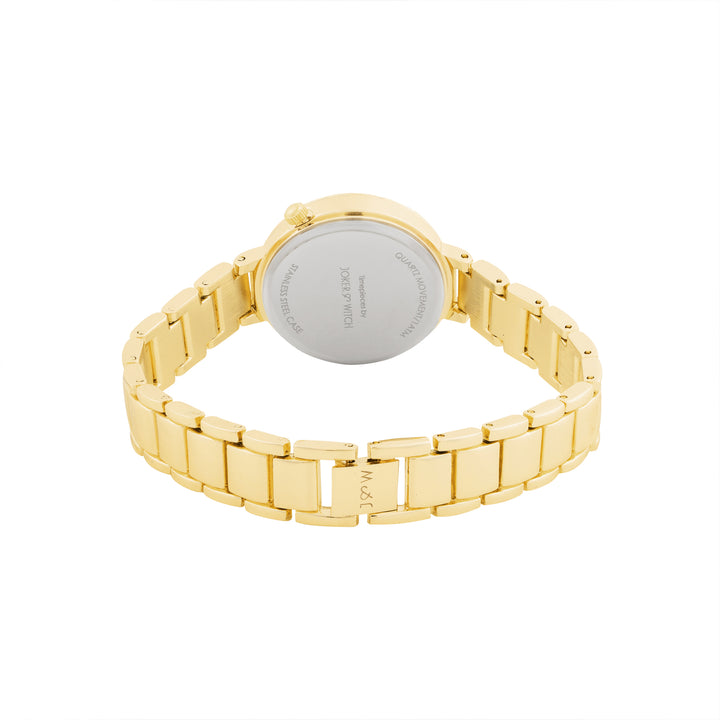 Chantal White Small Rhinestone Dial Gold Linked Chain Strap Women's Watch