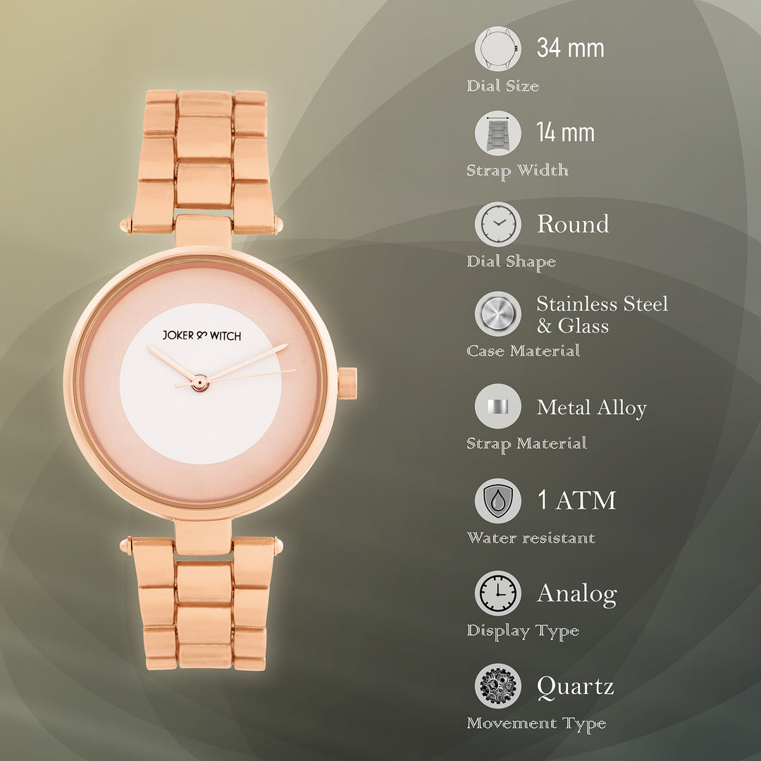 Liora White Medium Dial Rose Gold Linked Chain Strap Women's Watch