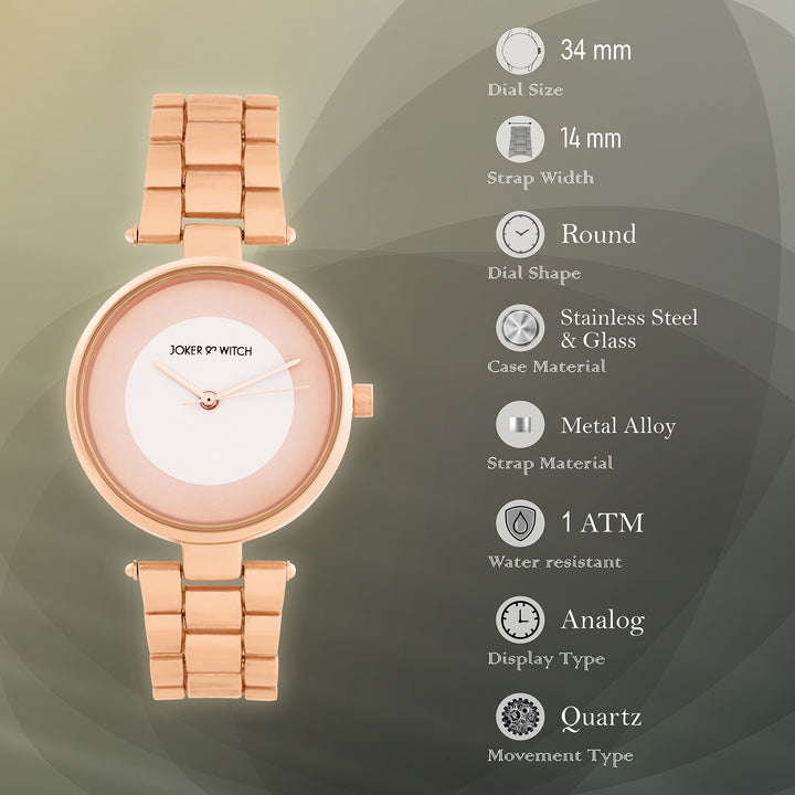 Liora White Medium Dial Rose Gold Linked Chain Strap Women's Watch