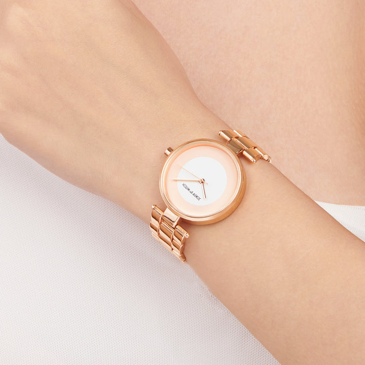 Liora White Medium Dial Rose Gold Linked Chain Strap Women's Watch