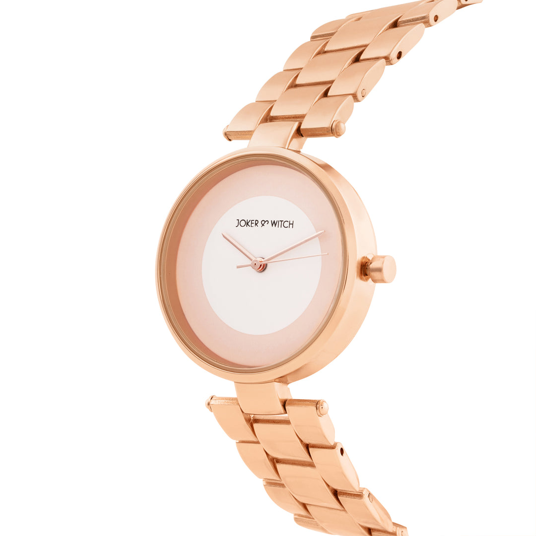 Liora White Medium Dial Rose Gold Linked Chain Strap Women's Watch