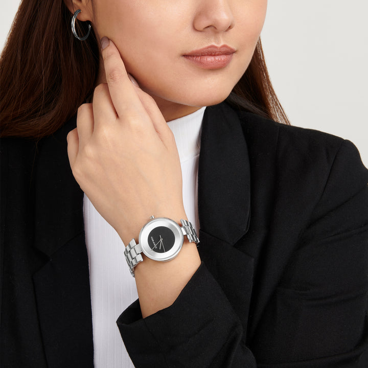 Liora Black Medium Dial Silver Linked Chain Strap Women's Watch