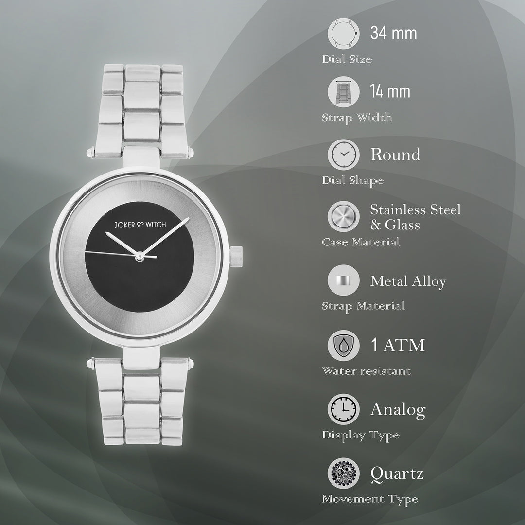 Liora Black Medium Dial Silver Linked Chain Strap Women's Watch