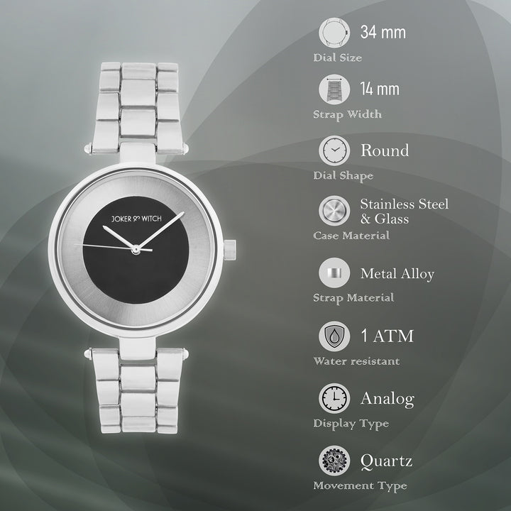 Liora Black Medium Dial Silver Linked Chain Strap Women's Watch