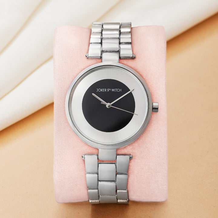 Liora Black Medium Dial Silver Linked Chain Strap Women's Watch