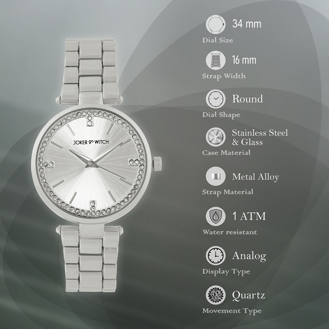 Madonna Silver Medium Rhinestone Dial Linked Chain Strap Women's Watch