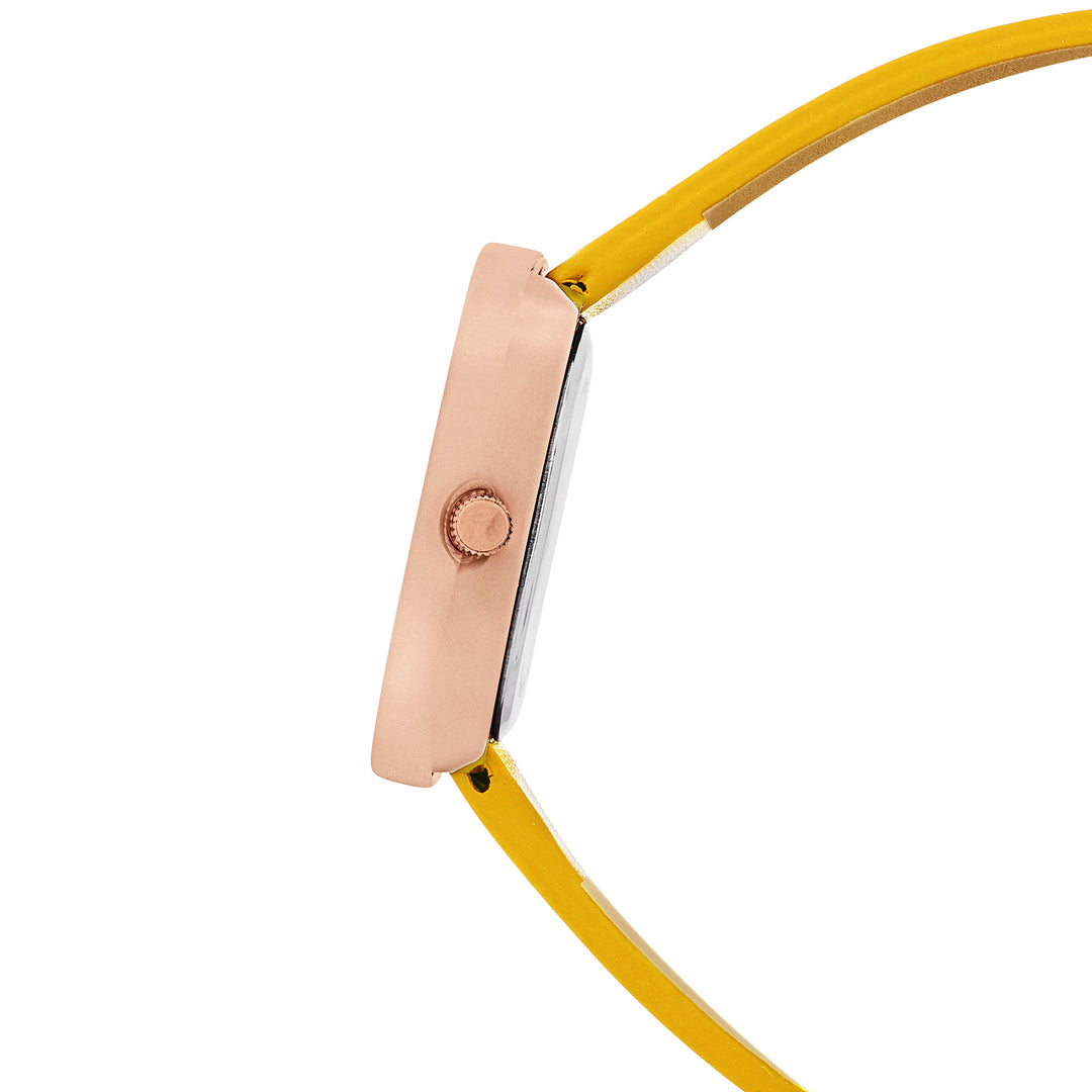 Albin White Large Square Dial Yellow PU Strap Women's Watch