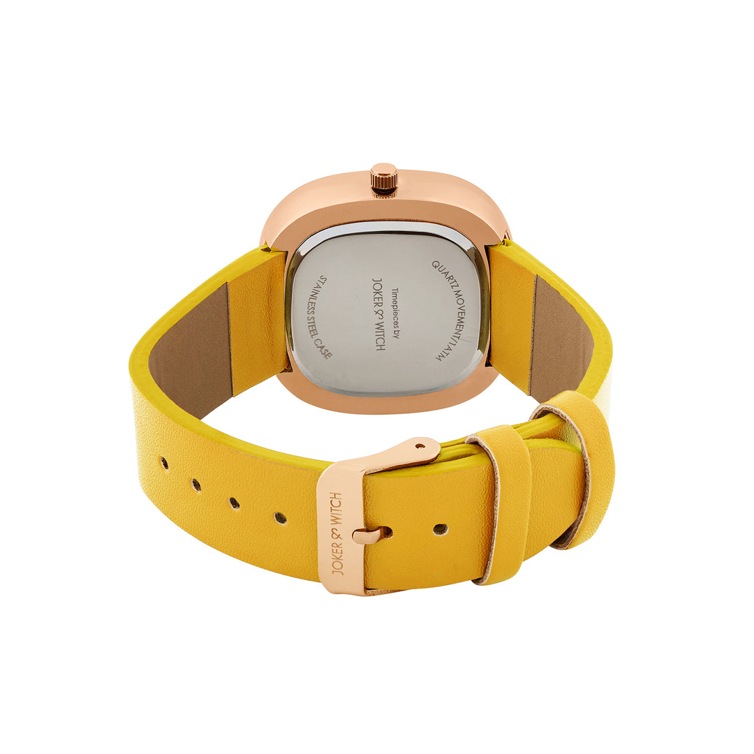 Albin White Large Square Dial Yellow PU Strap Women's Watch