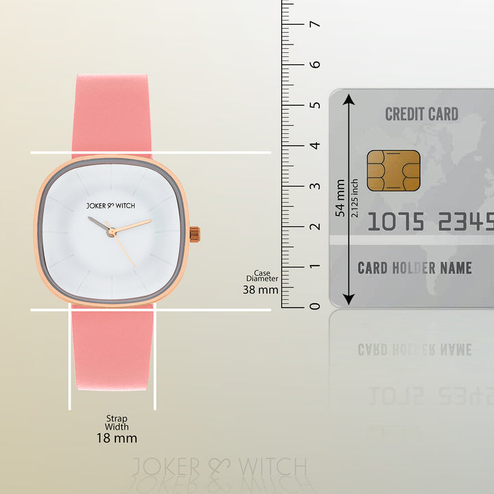 Albin White Large Square Dial Pink PU Strap Women's Watch