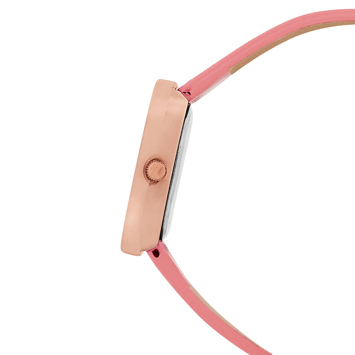 Albin White Large Square Dial Pink PU Strap Women's Watch