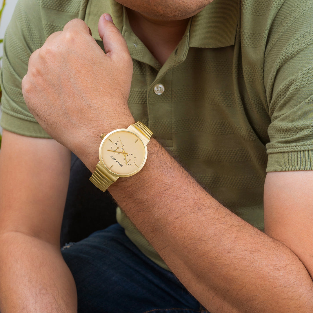 Airo Gold Large Dial Linked Chain Strap Unisex Watch