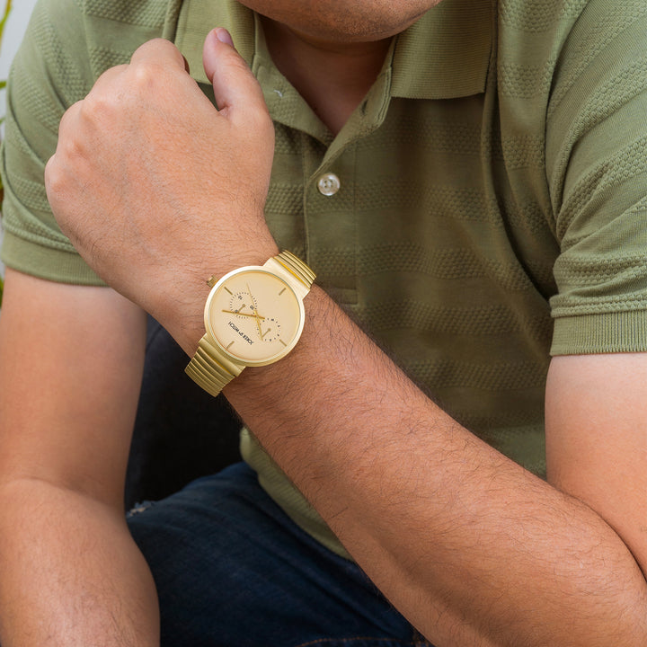 Airo Gold Large Dial Linked Chain Strap Unisex Watch