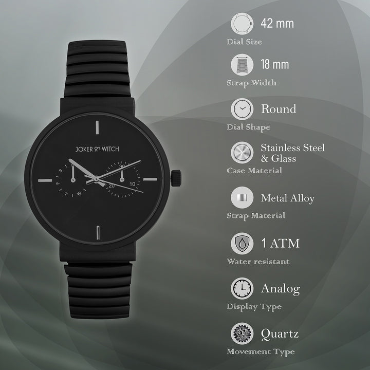 Airo Black Large Dial Linked Chain Strap Unisex Watch