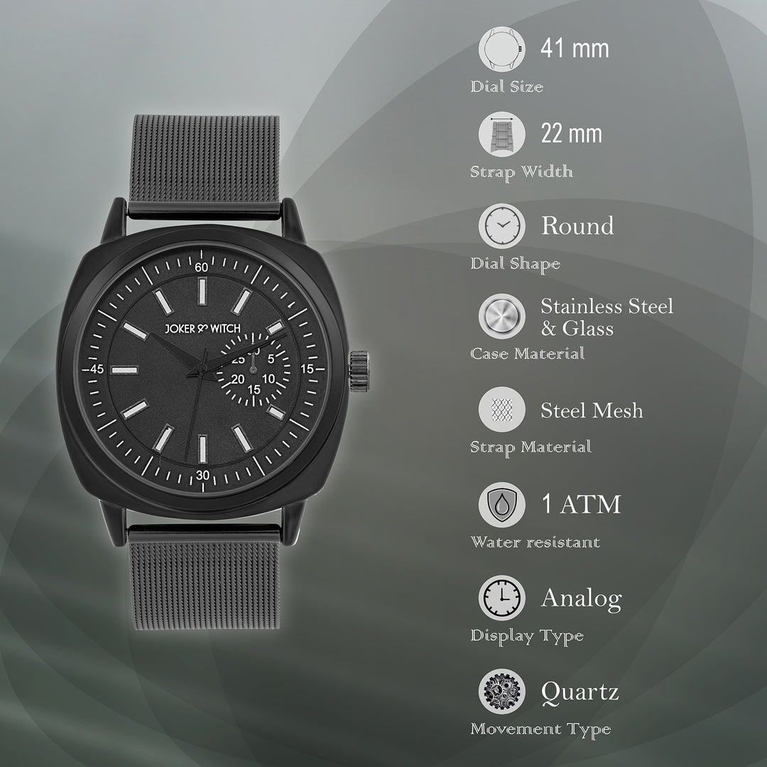 Cadenza Black Large Dial Mesh Strap Men's Watch