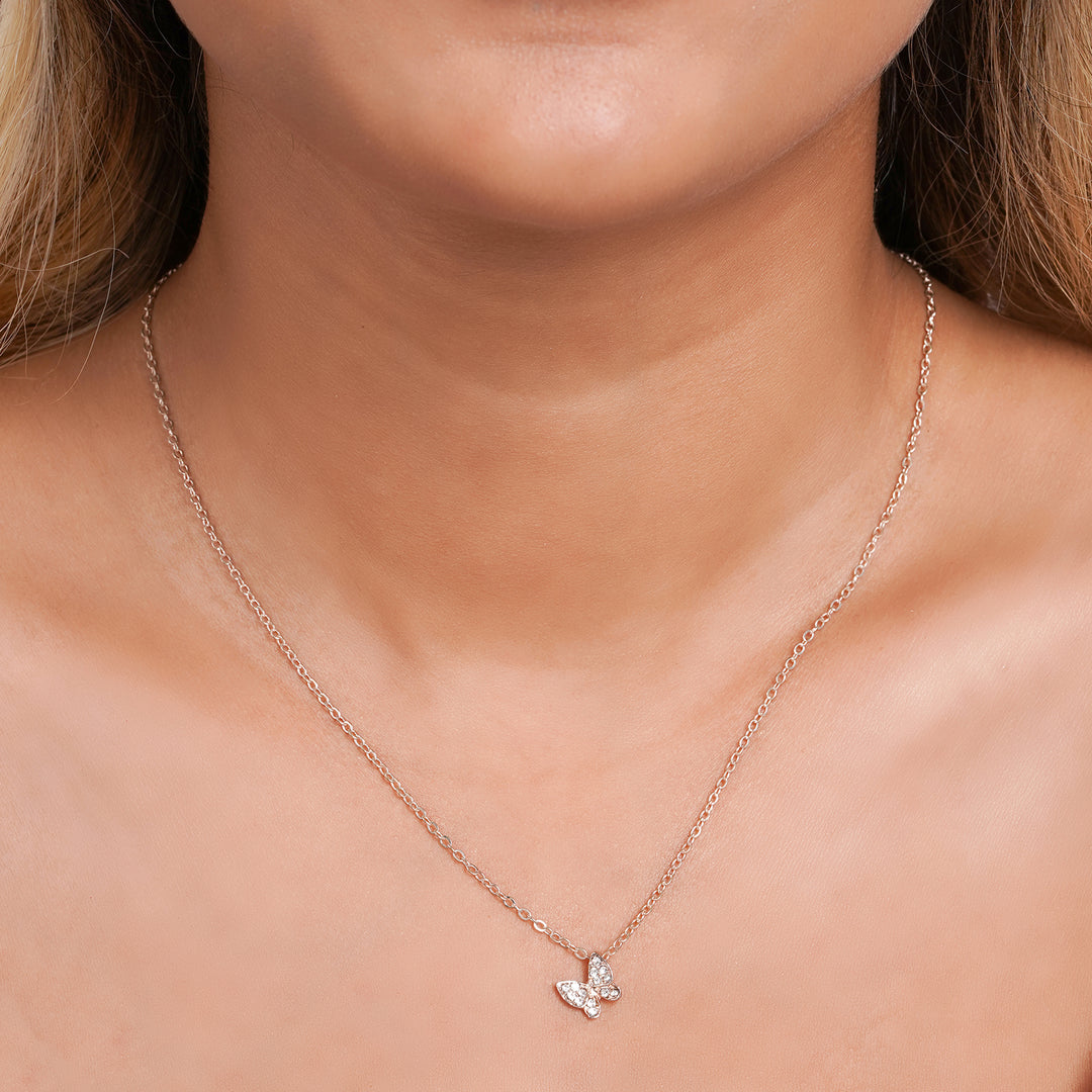 Bewitched Kirata Rosegold Rhinestone Butterfly Pendant Necklace