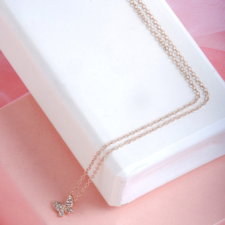Bewitched Kirata Rosegold Rhinestone Butterfly Pendant Necklace