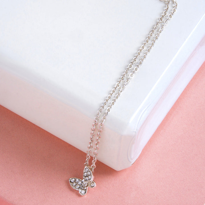 Bewitched Kirata Silver Rhinestone Butterfly Pendant Necklace