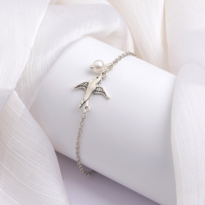 Bewitched Daffney Silver and Peal Bird Charm Bracelet