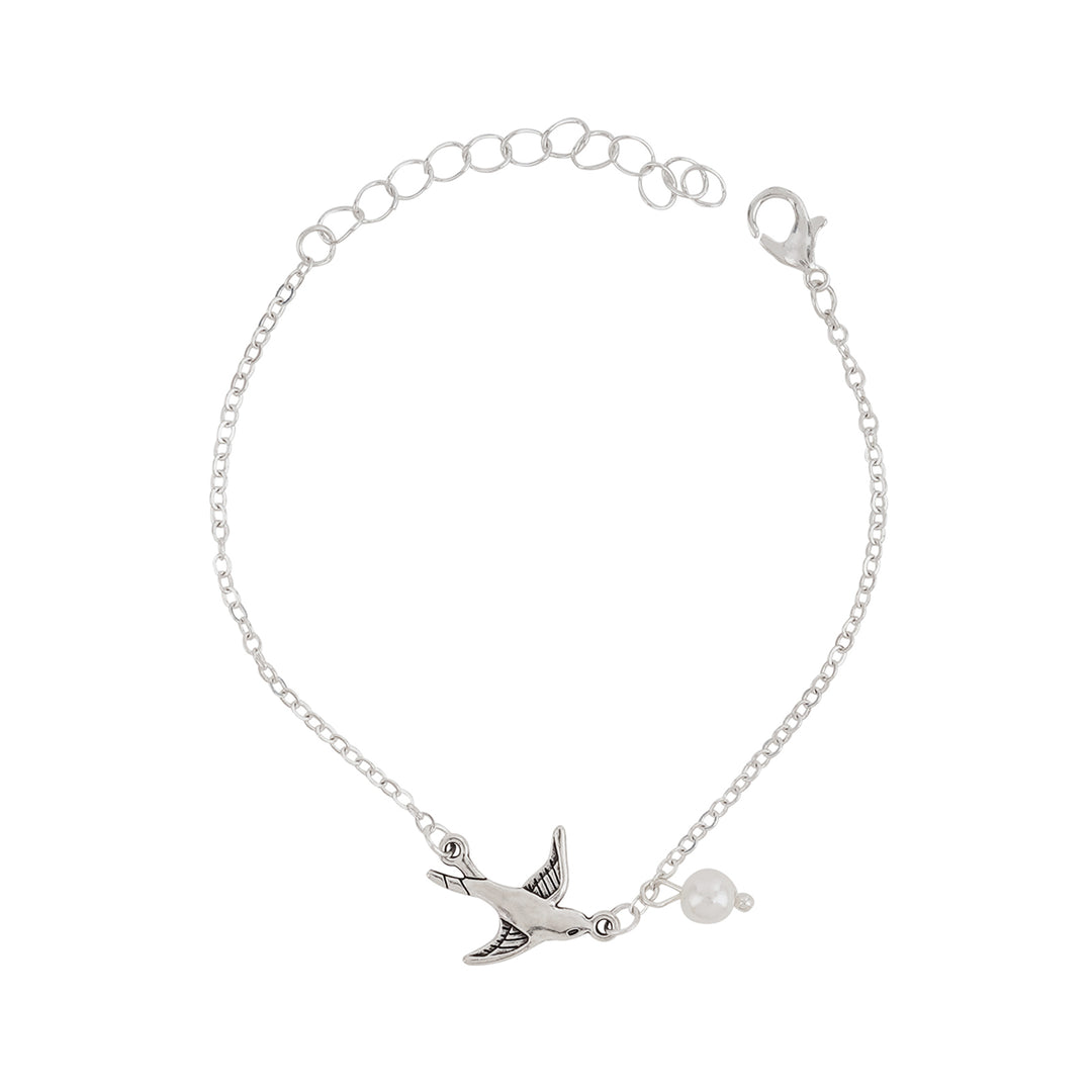 Bewitched Daffney Silver and Peal Bird Charm Bracelet
