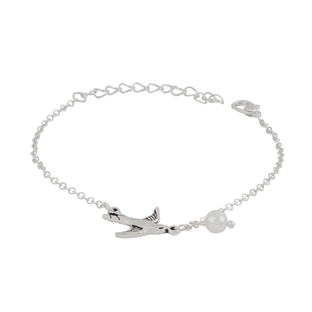 Bewitched Daffney Silver and Peal Bird Charm Bracelet