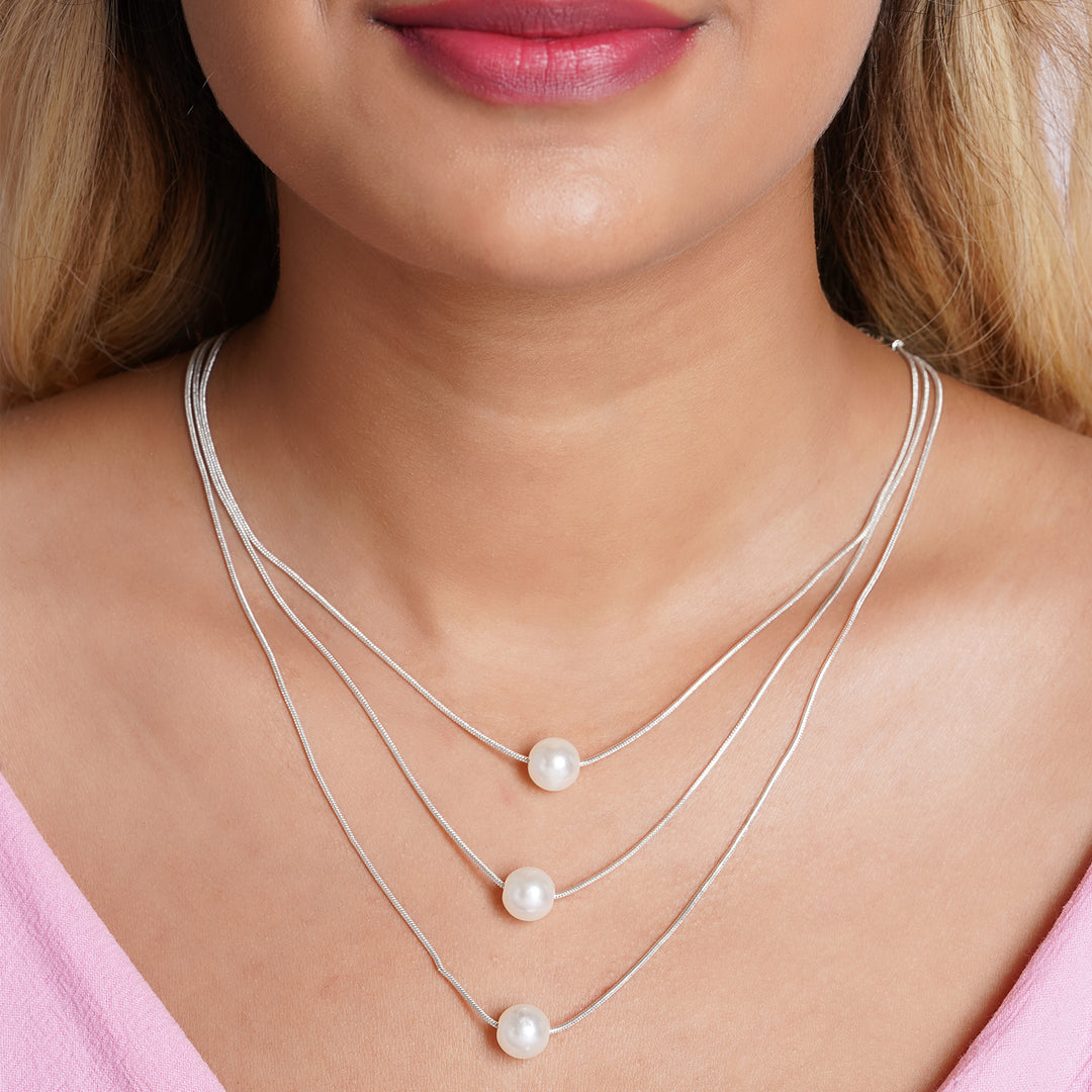 Bewitched Bettie Pearl layered Silver Necklace