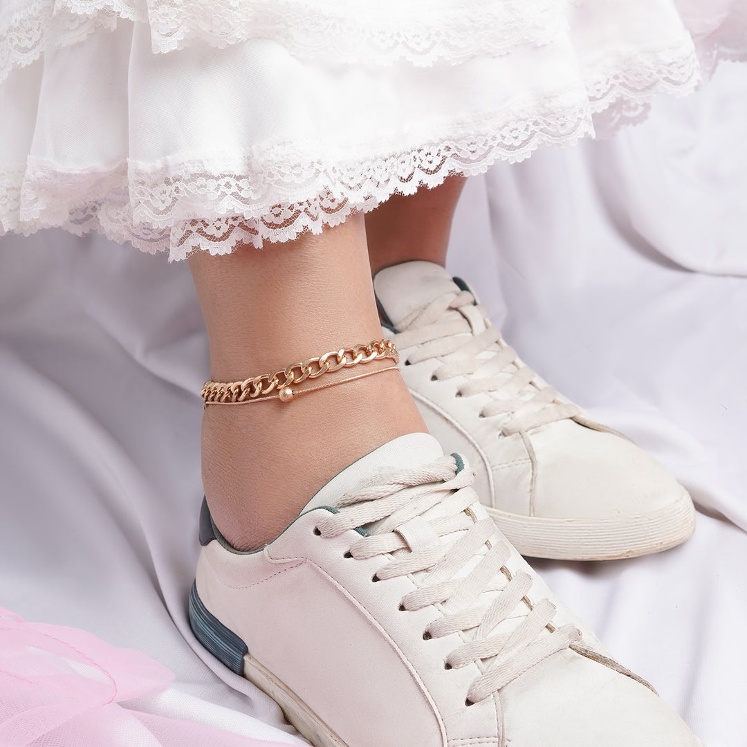 Bewitched Clayton Gold Chunky chain and dainty charm layered anklet