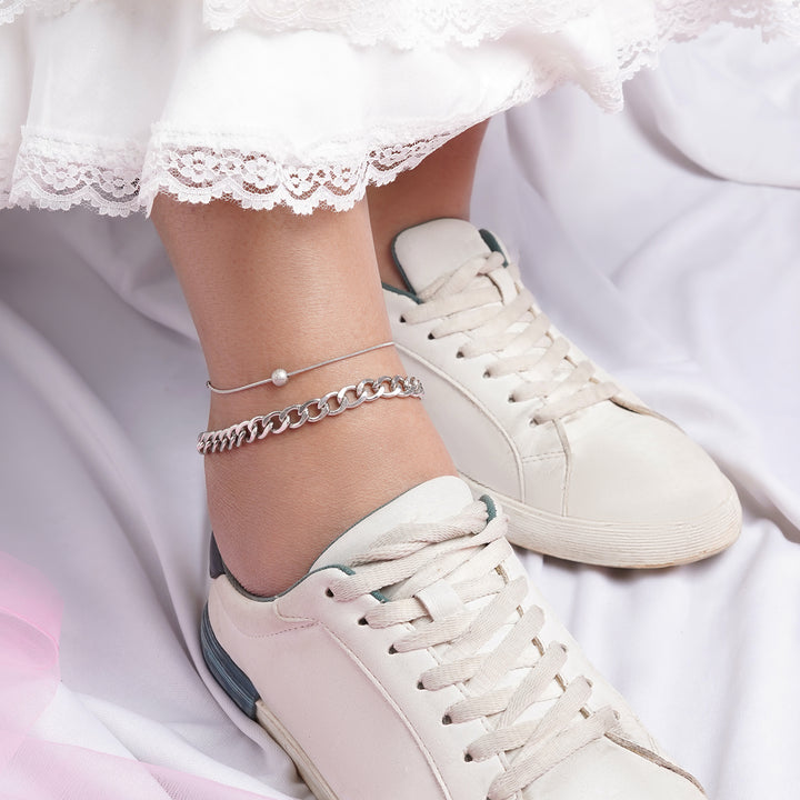 Bewitched Clayton Silver Chunky Chain And Dainty Charm Layered Anklet