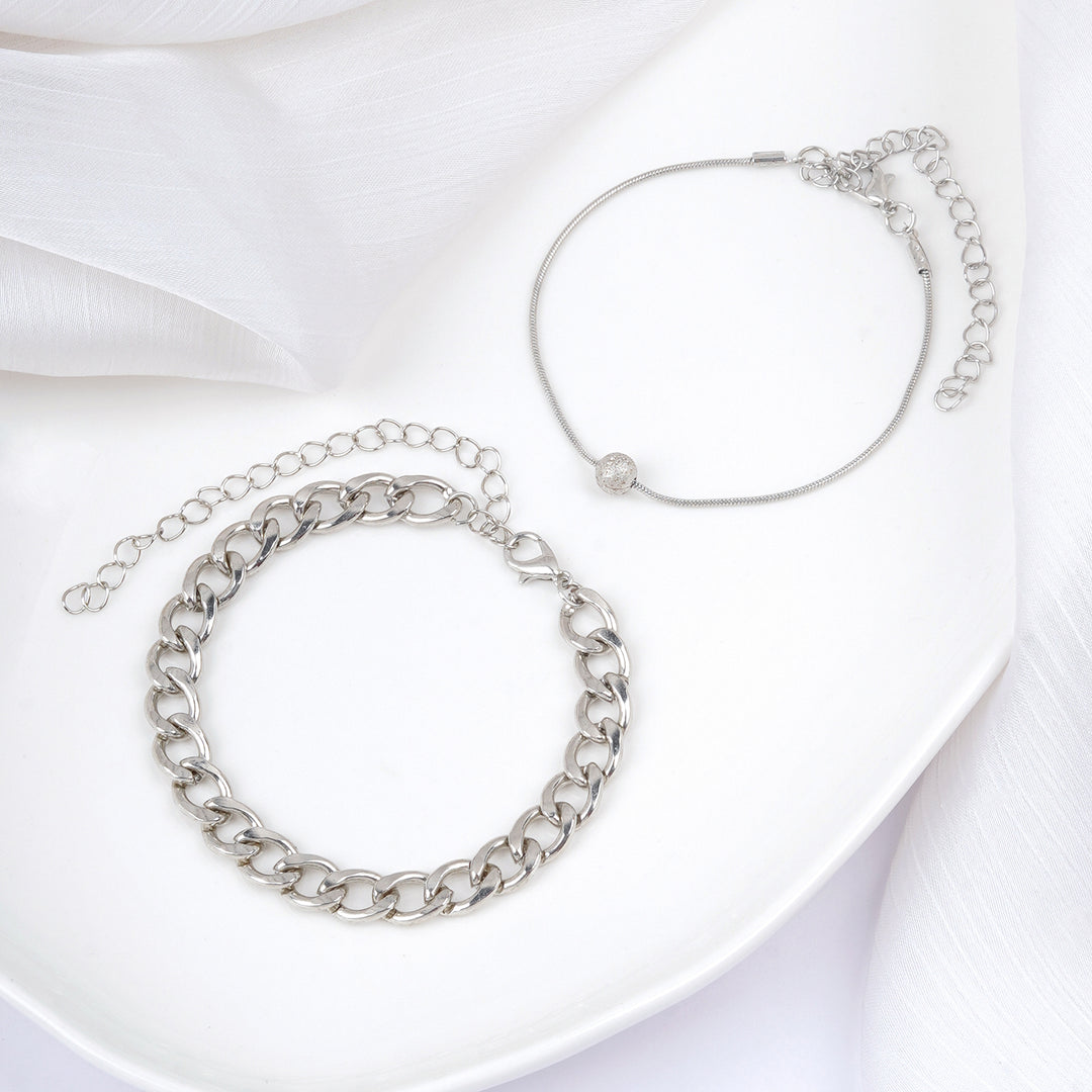 Bewitched Clayton Silver Chunky Chain And Dainty Charm Layered Anklet