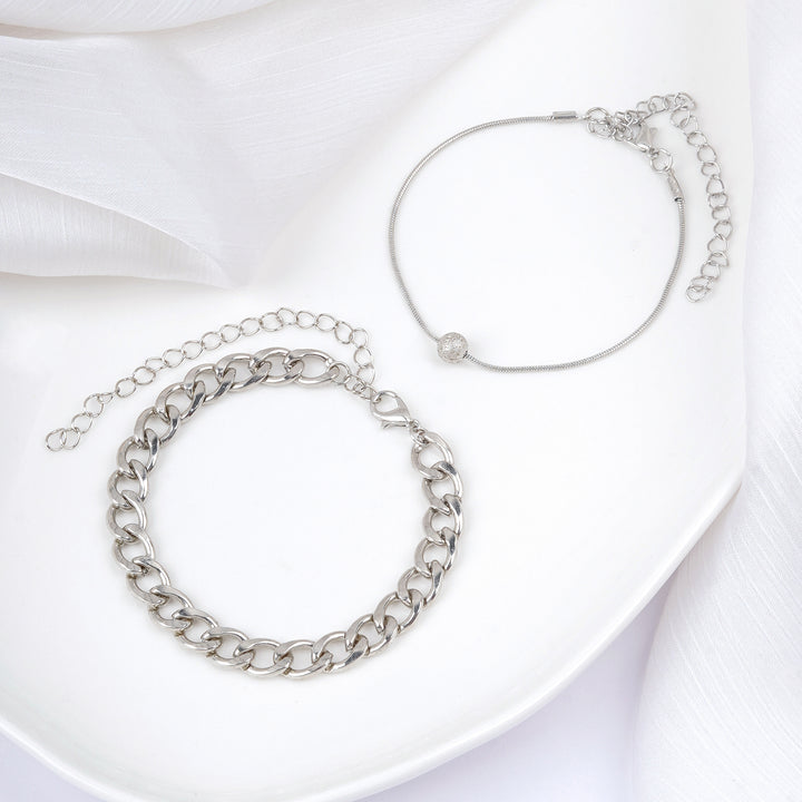 Bewitched Clayton Silver Chunky Chain And Dainty Charm Layered Anklet