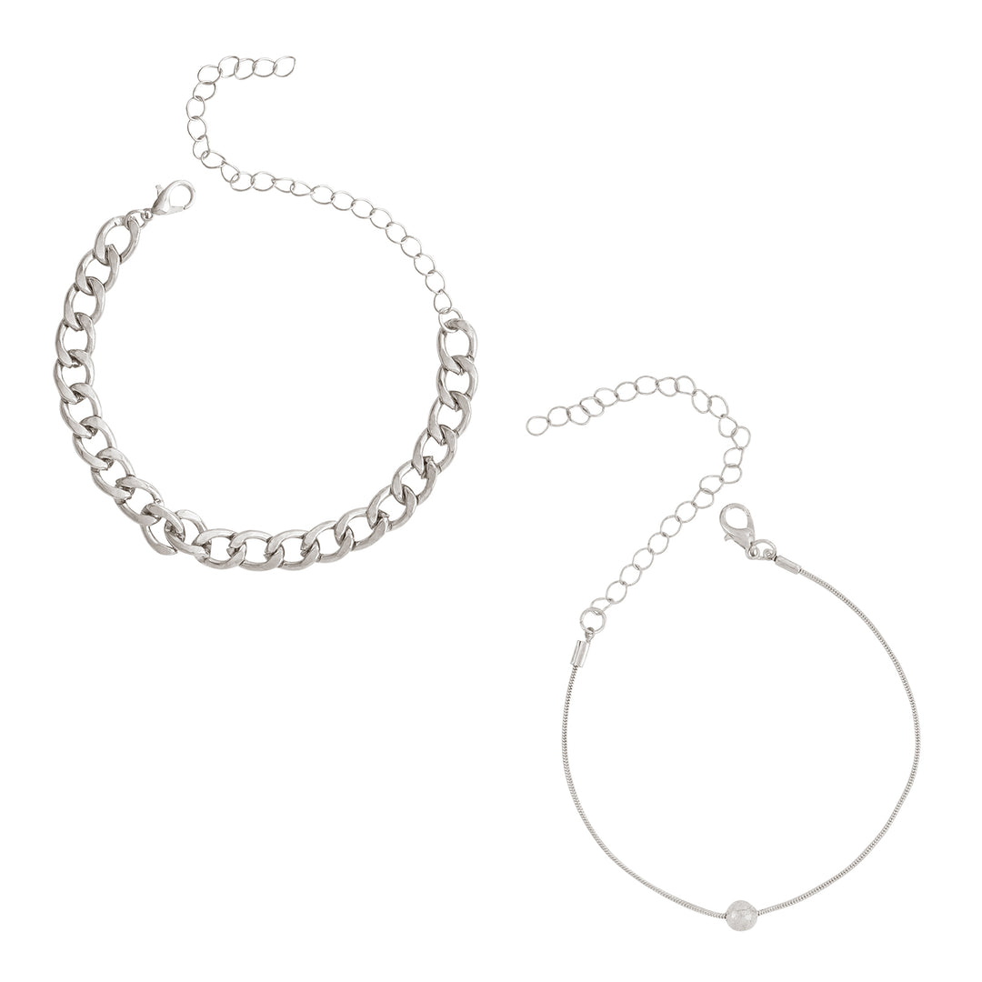 Bewitched Clayton Silver Chunky Chain And Dainty Charm Layered Anklet