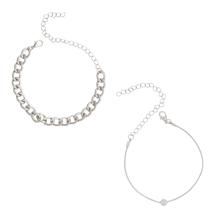 Bewitched Clayton Silver Chunky Chain And Dainty Charm Layered Anklet