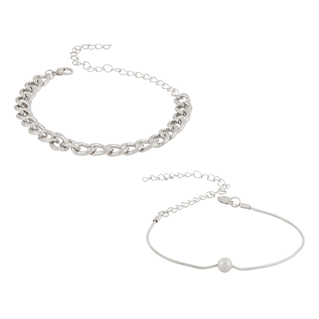 Bewitched Clayton Silver Chunky Chain And Dainty Charm Layered Anklet
