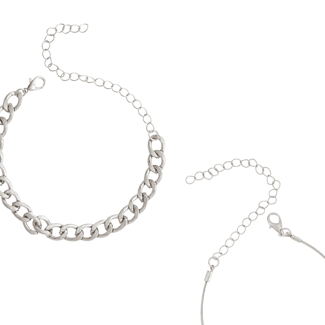 Bewitched Clayton Silver Chunky Chain And Dainty Charm Layered Anklet